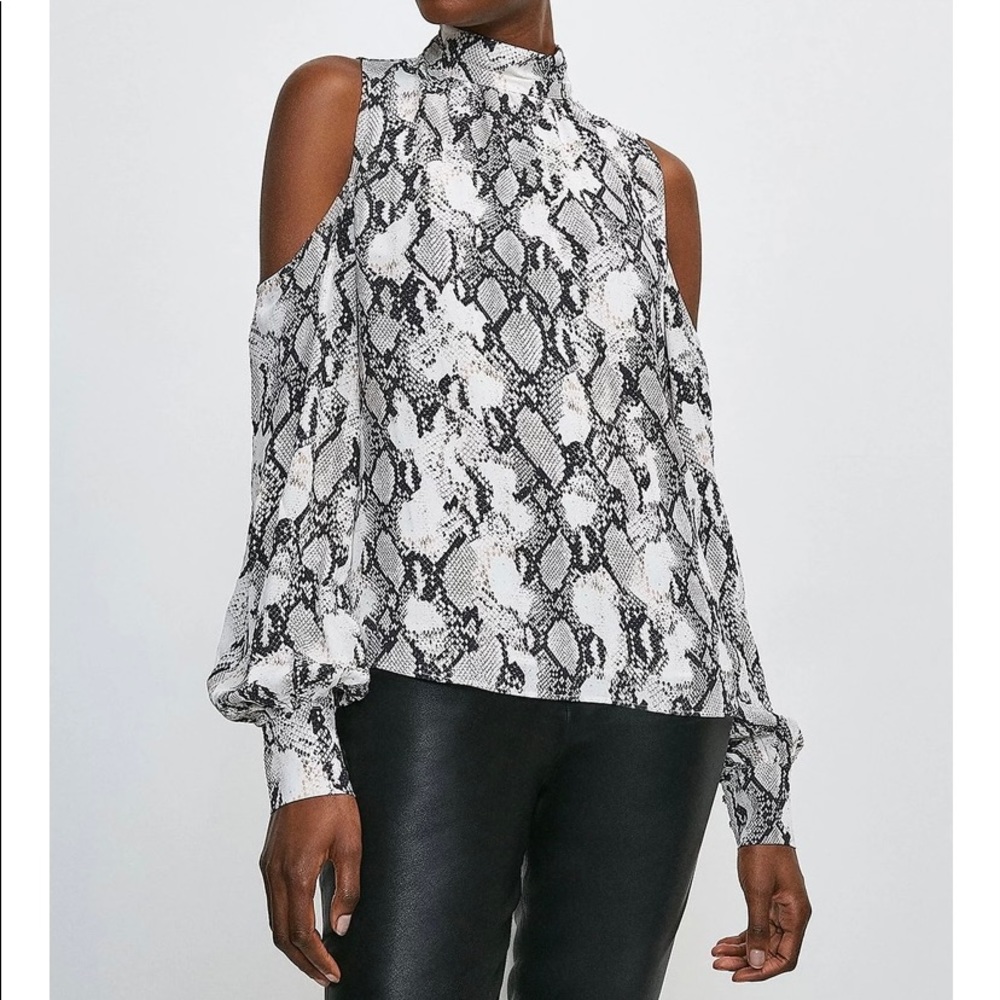 Karen Millen snake skin cold shoulder blouse - sz 4